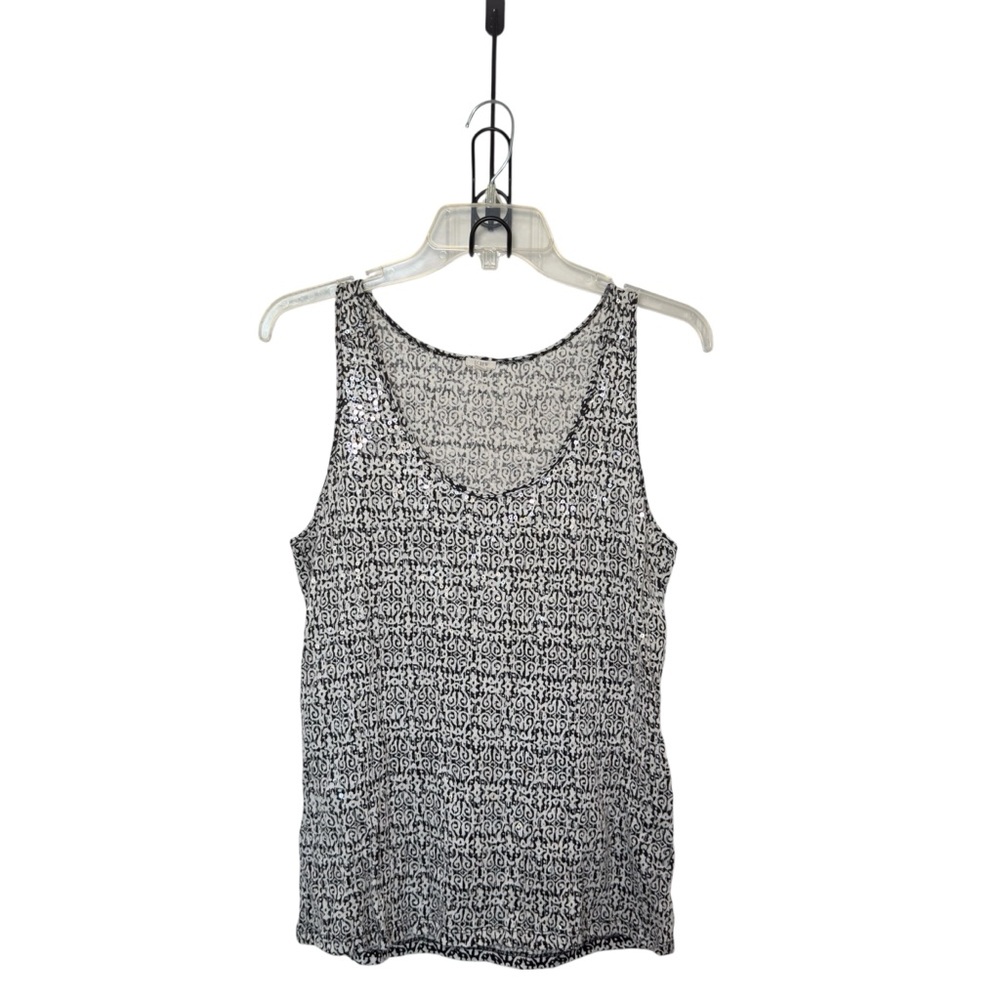 J. Crew Medium Black White Sequined Scoop-Neck Tank top Whimsigoth Indie Sleaze